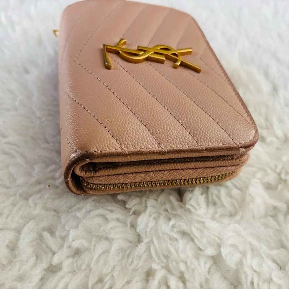 Yves Saint Laurent Cassandra Matellase Blush Grain Leather Compact Wallet - Picture 12 of 16